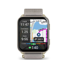Garmin Venu X1 Soft Gold Titanium Caseback and French Gray Nylon Band