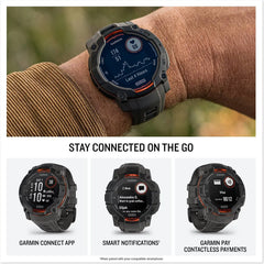 Garmin Instinct 3 50 mm Solar GPS Smartwatch Whitestone with Black/Bolt Blue Silicone Band