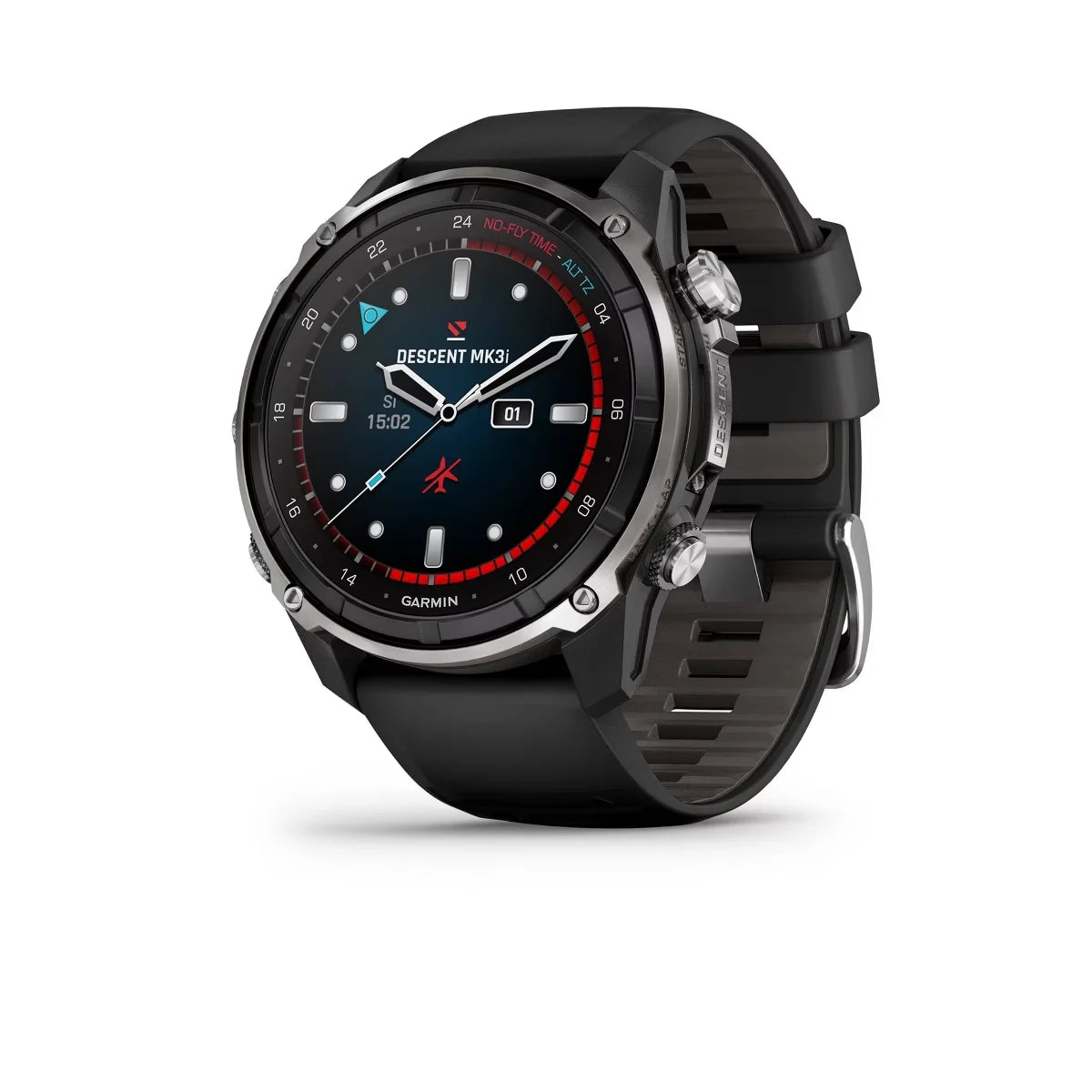 Garmin Descent Mk3i 51 mm Silver and Black PVD Titanium with Black and Pebble Gray Silicone Band