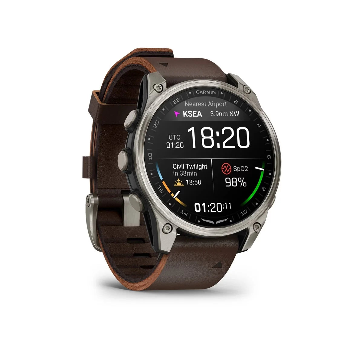 Garmin D2 Mach 2 47mm Smartwatch Titanium with Oxford Brown Leather Band